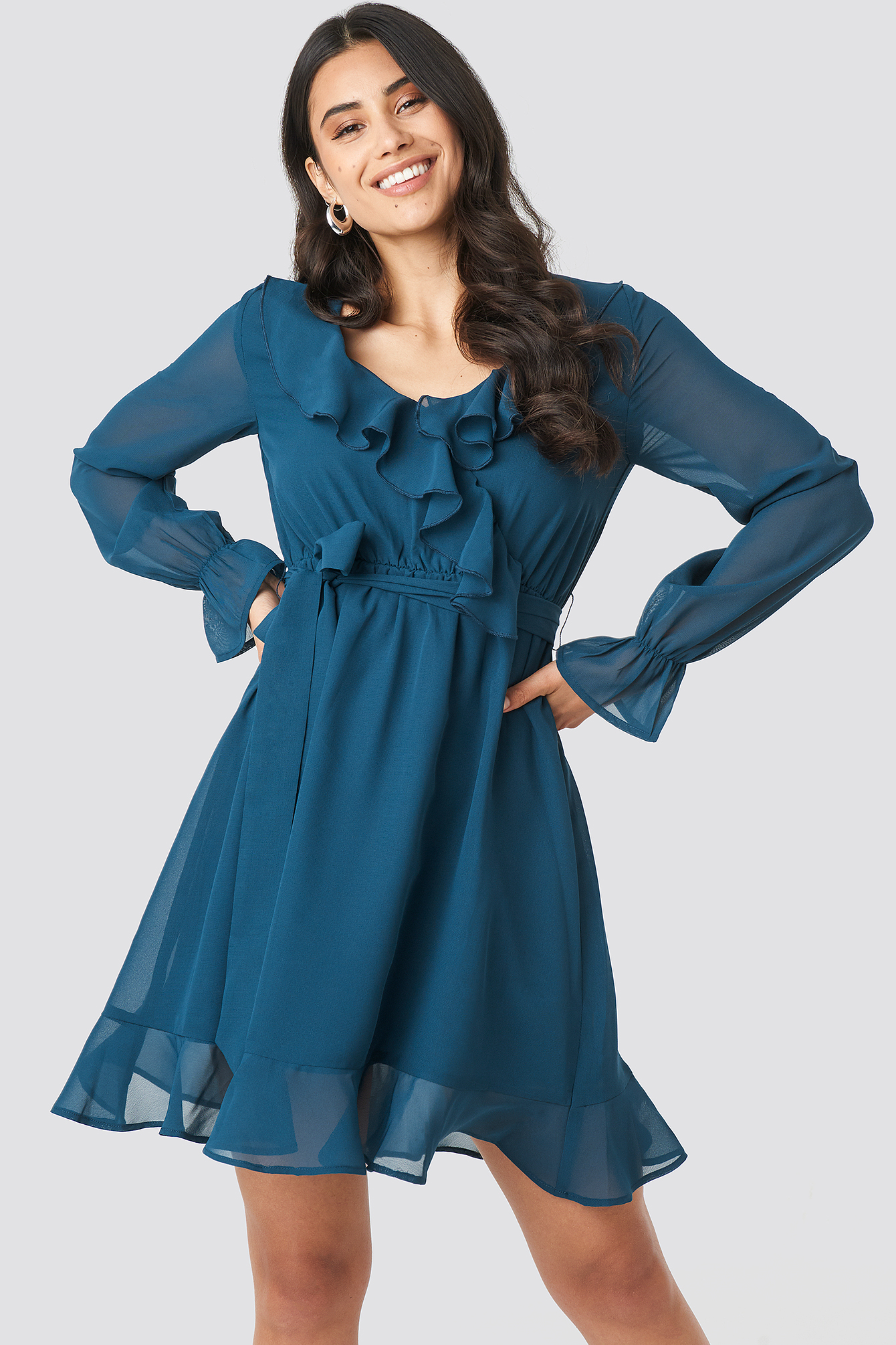 Flounce Chiffon Mini Dress Blue | na-kd.com
